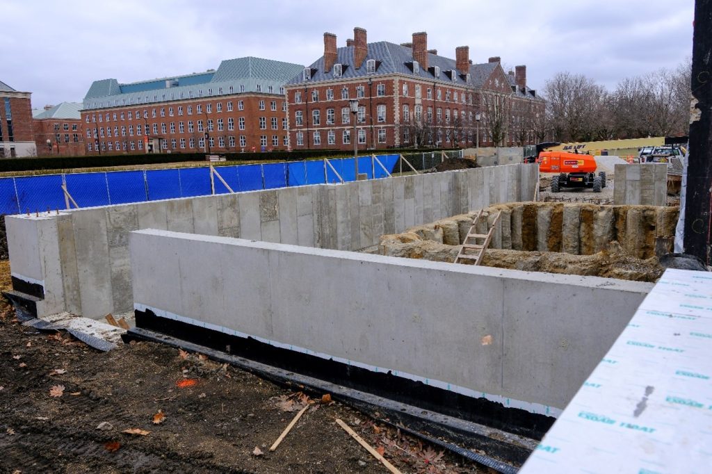 Exterior construction of the new Archives and Special Collections building.