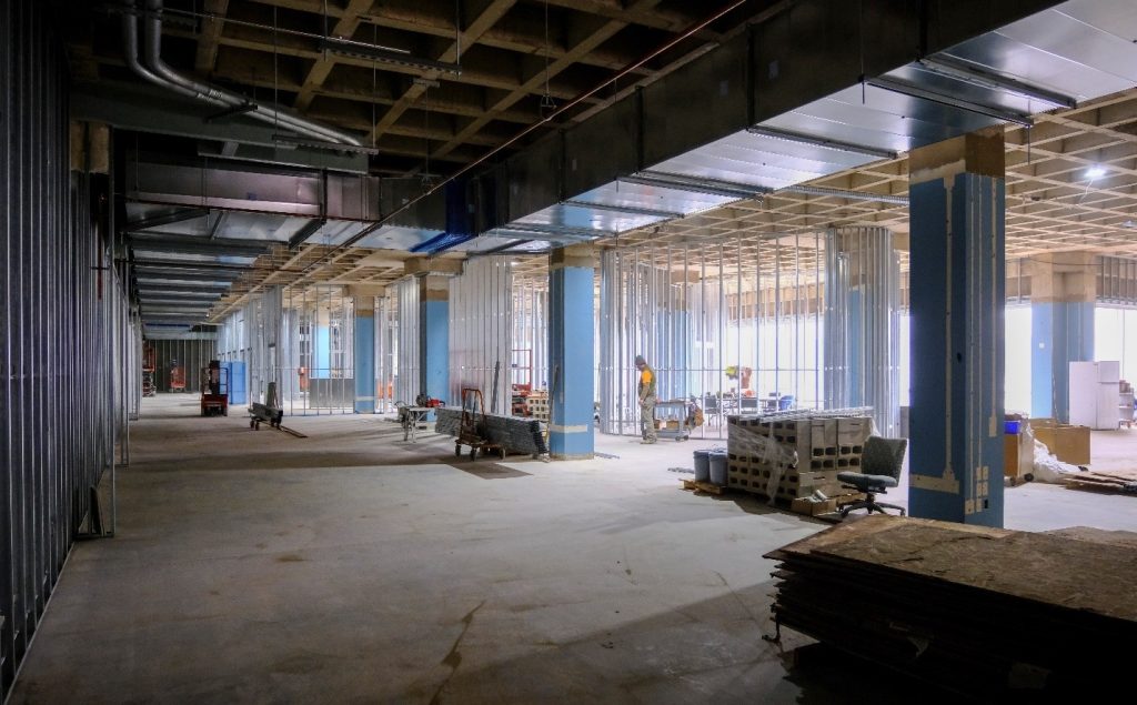 Interior construction of the new Archives and Special Collections building.